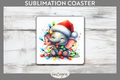 Christmas Elephant v4 Entangled in Lights Square Coaster Sub Product Image 1