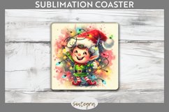 Christmas Elf v1 Entangled in Lights Square Coaster Sublimat Product Image 1