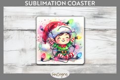 Christmas Elf v3 Entangled in Lights Square Coaster Sublimat Product Image 1