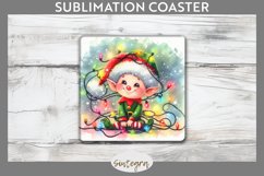 Christmas Elf v4 Entangled in Lights Square Coaster Sublimat Product Image 1