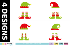 Cute Christmas elf accessories with red and green hats and curly shoes