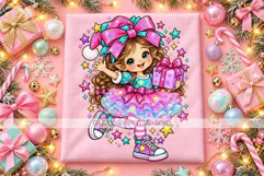 Christmas Elf Girl PNG with Gift, Tutu and Oversized Bow Product Image 2
