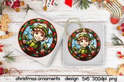 Christmas elf stained glass ornament sublimation Product Image 1