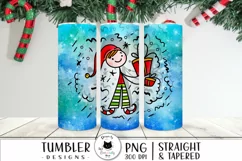 christmas wrap design with stick figure elf shown on tumblers