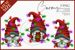 Gnome Christmas Fairy lights Watercolour Clipart PNG Product Image 1