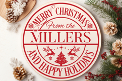 Round Family Christmas Name Sign SVG Cut File Product Image 3