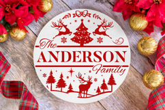 Round Family Christmas Name Sign SVG Cut File Product Image 3