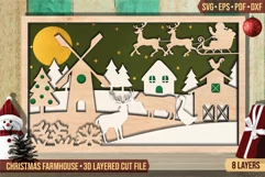 Christmas Farmhouse 3D Layered | Christmas Farm Shadow Box Product Image 1