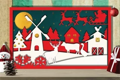 Christmas Farmhouse 3D Layered | Christmas Farm Shadow Box Product Image 3