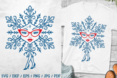 Christmas snowflake with woman’s legs in high heels and red arms, festive SVG design.