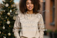 Christmas Mockup, Tan Shirt, Female Mockup Background, d7b Product Image 1