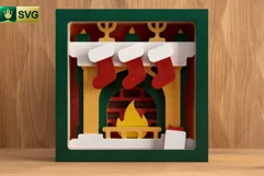 Christmas Fireplace 3D Layered SVG | Stockings Cut File Product Image 1