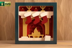 Christmas Fireplace 3D Layered SVG | Stockings Cut File Product Image 2
