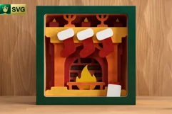 Christmas Fireplace 3D Layered SVG | Stockings Cut File Product Image 4