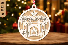 Christmas Fireplace Ornament Laser Cut SVG Product Image 1