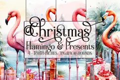 Christmas Backgrounds, 15x15 Christmas Flamingo and Presents Product Image 1