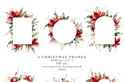 CHRISTMAS FLORAL CLIPART WATERCOLOR BERRIES flowers red greenery leaves holly frames 6 png