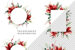 CHRISTMAS FLORAL CLIPART WATERCOLOR BERRIES flowers red greenery leaves holly frames 6 png