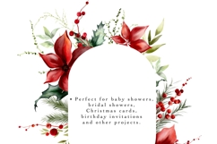 CHRISTMAS FLORAL CLIPART WATERCOLOR BERRIES flowers red greenery leaves holly frames 6 png