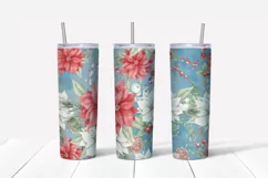 Christmas flowers sublimation design Skinny tumbler wrap design 
