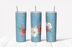 Christmas flowers sublimation design Skinny tumbler wrap design 