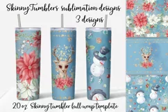 Christmas flowers sublimation design Skinny tumbler wrap design 