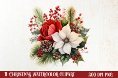 Christmas Flowers Watercolor Clipart, Christmas PNG Product Image 1
