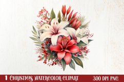 Christmas Flowers Watercolor Clipart, Christmas PNG Product Image 1