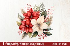 Christmas Flowers Watercolor Clipart, Christmas PNG Product Image 1