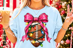 Christmas Football PNG, Pink Bow and Holiday Lights Game Day Product Image 2