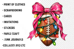 Christmas Football PNG, Pink Bow and Holiday Lights Game Day Product Image 3