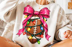 Christmas Football PNG, Pink Bow and Holiday Lights Game Day Product Image 5