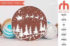 christmas forest svg, christmas scene svg, winter scene svg, xmas scene svg, christmas night svg, santa sleigh svg, xmas landscape svg, round sign svg, christmas door svg, christmas hanger svg