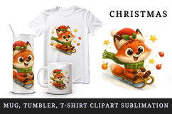 Christmas fox tumbler, mug wrap, clipart sublimation png Product Image 1