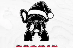 Christmas French Bulldog SVG | Frenchie Santa Hat Design Product Image 1