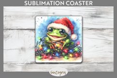 Christmas Frog v2 Entangled in Lights Square Coaster PNG Product Image 1