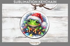 Christmas Frog v4 Entangled in Lights Round Keychain PNG Product Image 1