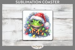 Christmas Frog v4 Entangled in Lights Square Coaster PNG Product Image 1