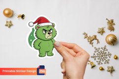 Christmas Funny Green Grumpy Bear Sticker, Christmas Sticker Product Image 1