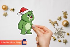 Christmas Funny Green Grumpy Bear Sticker, Christmas Sticker Product Image 1