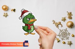 Christmas Funny Green Grumpy Duck Sticker, Holiday Duck Art Product Image 1