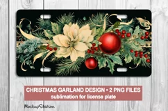 Retro Christmas License Plate PNG | Winter Florals Car Plate Product Image 1