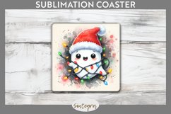 Christmas Ghost v1 Entangled in Lights Square Coaster png Product Image 1