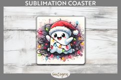 Christmas Ghost v2 Entangled in Lights Square Coaster png Product Image 1