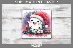 Christmas Ghost v4 Entangled in Lights Square Coaster png Product Image 1