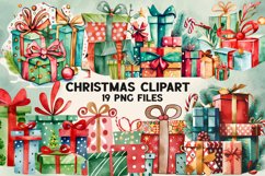 Christmas Gift Box Watercolor Clipart Product Image 1