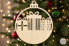 Christmas Gift Ornament Laser Cut SVG, Round Wooden Present Product Image 1