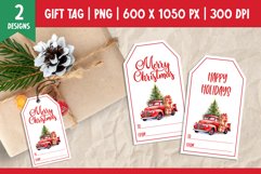 Merry Christmas Gift Tags Printable Vintage Red Truck PNG Product Image 1