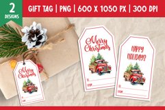 Merry Christmas Gift Tags Printable Vintage Red Truck PNG Product Image 1