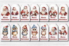 Christmas Gift Tags Bundle Christmas tag printable PNG with watercolor Santa and cute Owl printable Design. The Bundle contains 84 tags individually, 84 us letter sheets per tag with 10 gift tags.